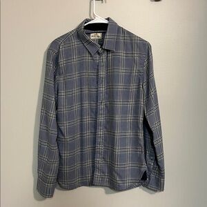Marine Layer Navy and Cream Plaid Shirt